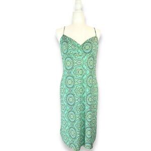 Y2K Babydoll Vintage Blue Green Medallion Phoebe Buffay Midi Slip 90s Dress L/XL